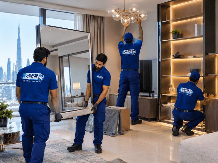professional movers in dubai moving mirror and lighting